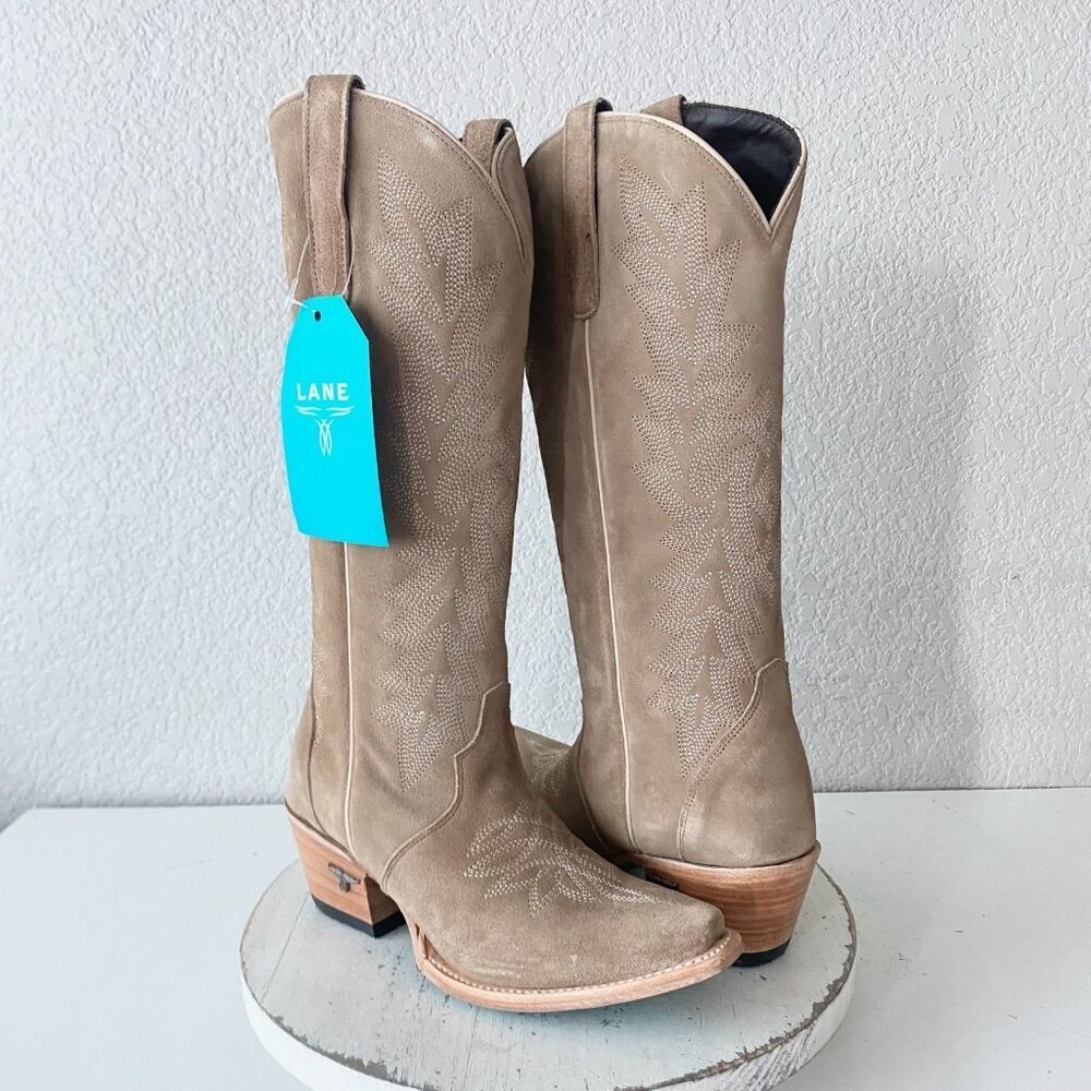 Lane Gallatin Womens Cowboy Boots 6 Latte Suede Cowgirl Western Mid Calf Tall